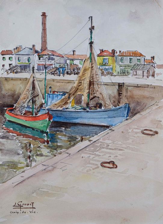 Etienne GAUDET - Peinture originale - Aquarelle - Port de St Croix de vie 4