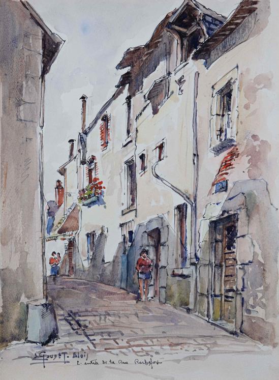 Etienne GAUDET - Peinture originale - Aquarelle - Blois, rue Rochefort