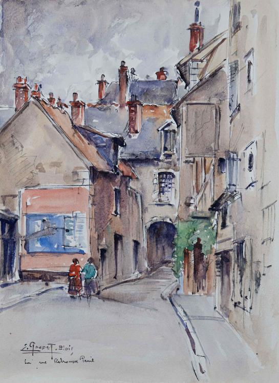 Etienne GAUDET - Peinture originale - Aquarelle - Blois, rue Rebrousse Pénil