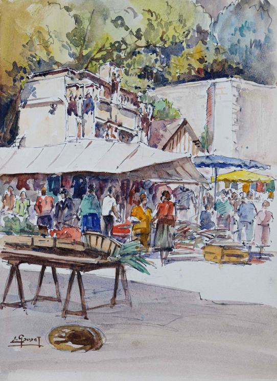 Etienne GAUDET - Peinture originale - Aquarelle - Marché à Blois 4