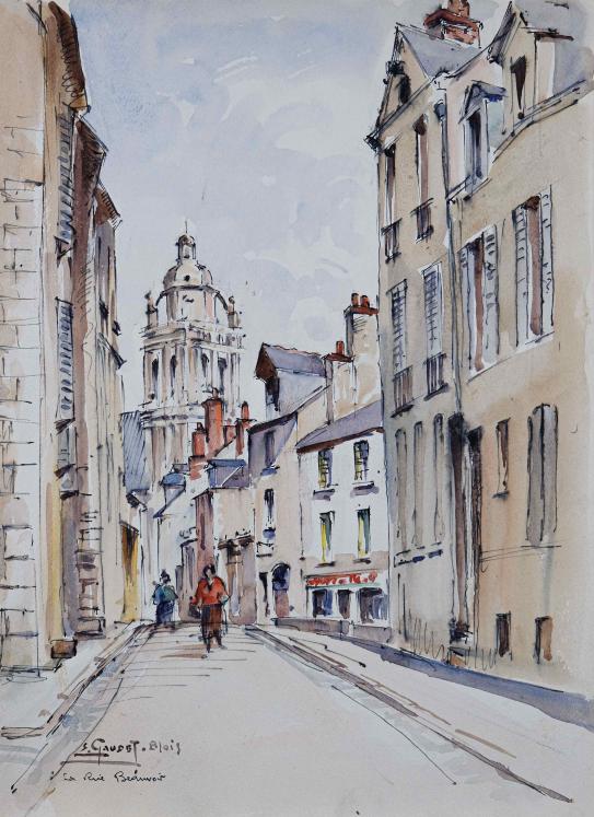 Etienne GAUDET - Peinture originale - Aquarelle - Blois, rue Beauvoir