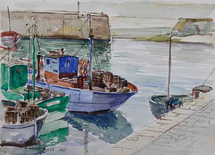 Etienne GAUDET - Peinture originale - Aquarelle - Port Croix-de-Vie
