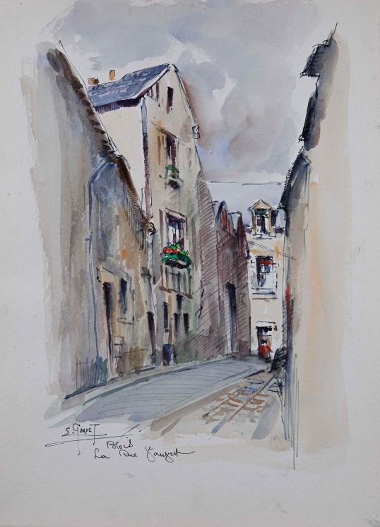 Etienne GAUDET - Peinture originale - Aquarelle - Blois, Rue Vanvert 4