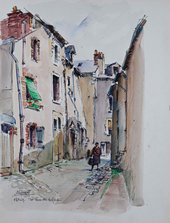 Etienne GAUDET - Peinture originale - Aquarelle - Blois, rue Rochefort  3