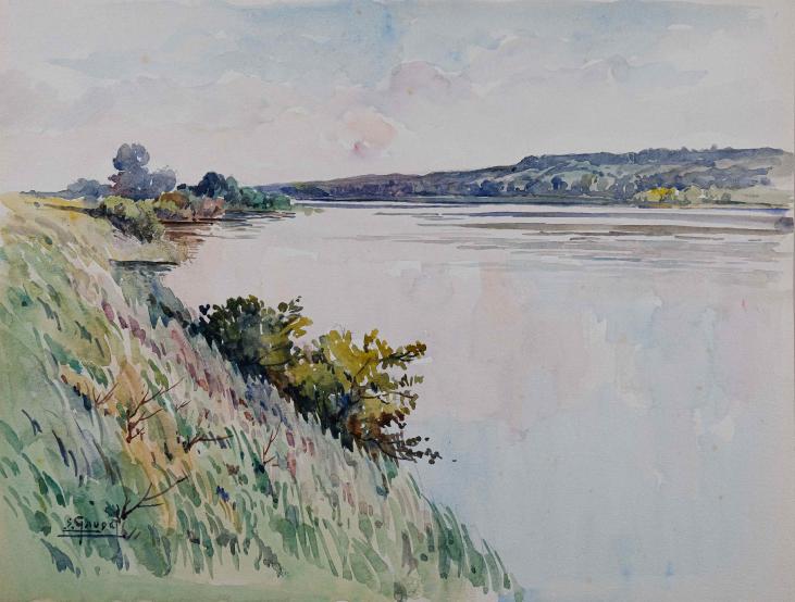 Etienne GAUDET - Peinture originale - Aquarelle - Bord de la Loire