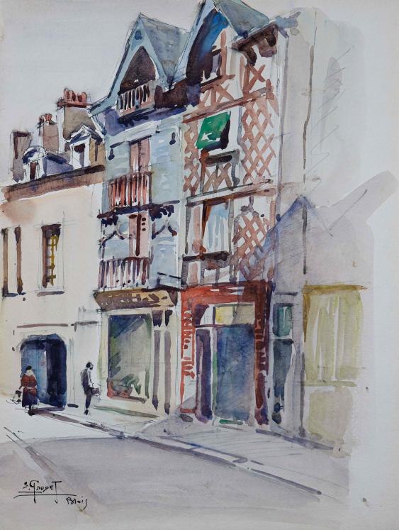 Etienne GAUDET - Peinture originale - Aquarelle - Blois, Rue Pardessus