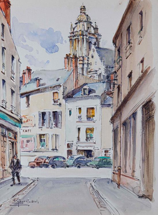 Etienne GAUDET - Peinture originale - Aquarelle - Blois