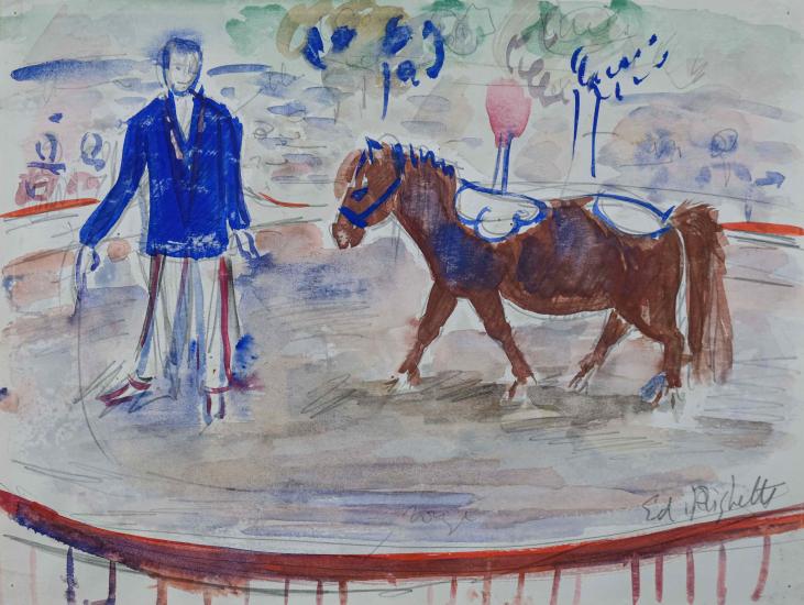 Edouard RIGHETTI - Peinture originale - Gouache - Au cirque