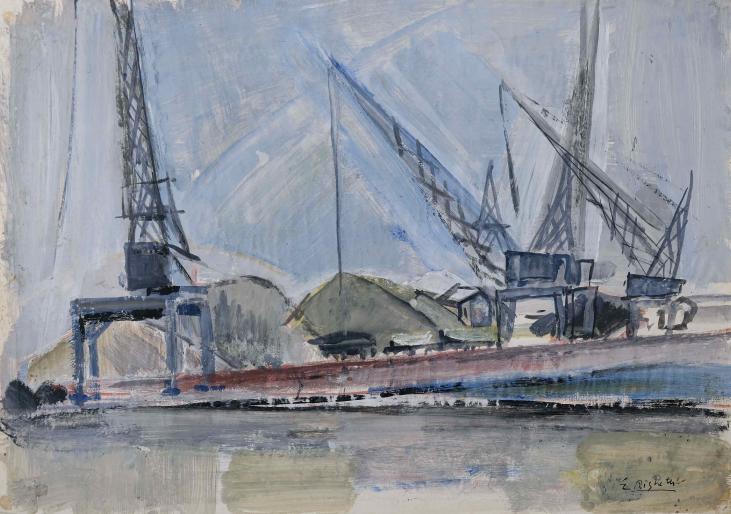 Edouard RIGHETTI - Peinture originale - Gouache - Port industriel