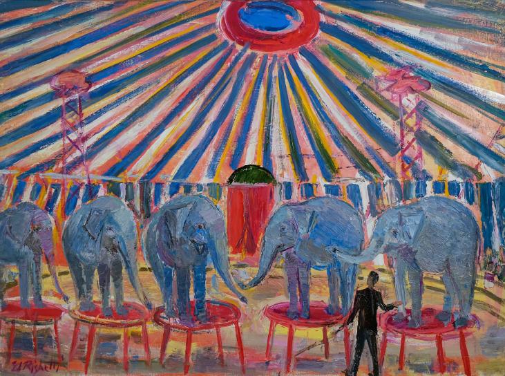 Edouard RIGHETTI - Peinture originale - Huile - Le cirque Bouglione