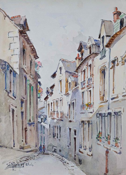 Etienne GAUDET - Peinture originale - Aquarelle - Blois, Rue des Papegoults