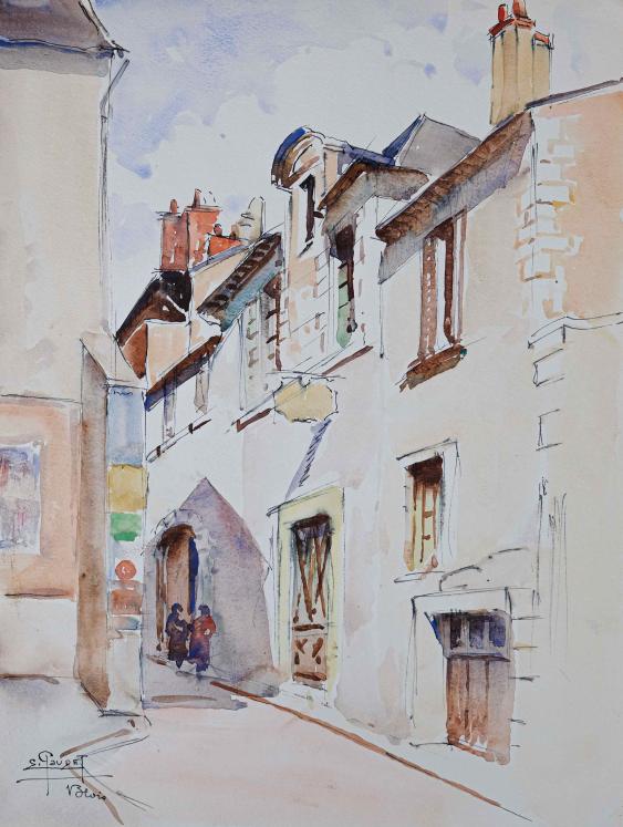 Etienne GAUDET - Peinture originale - Aquarelle - Blois, rue des juifs