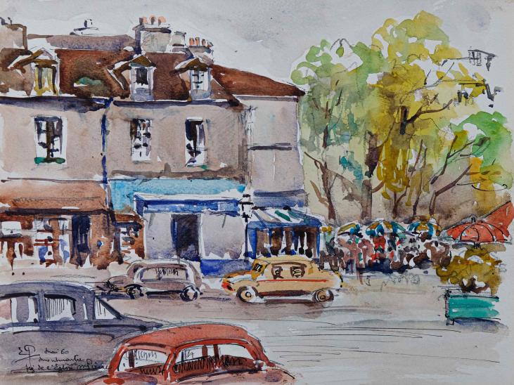 Etienne GAUDET - Peinture originale - Aquarelle - Montmartre