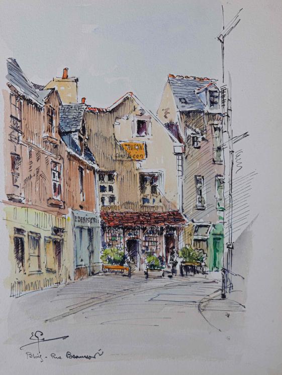 Etienne GAUDET - Peinture originale - Aquarelle - Blois, rue Beauvoir 2