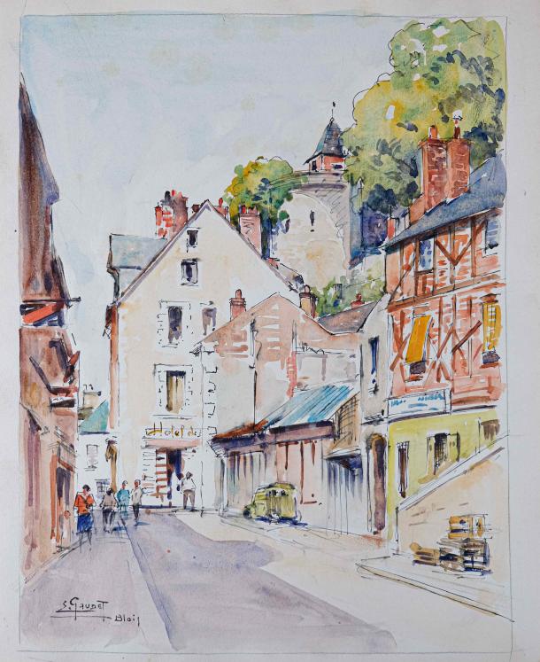 Etienne GAUDET - Peinture originale - Aquarelle - Blois