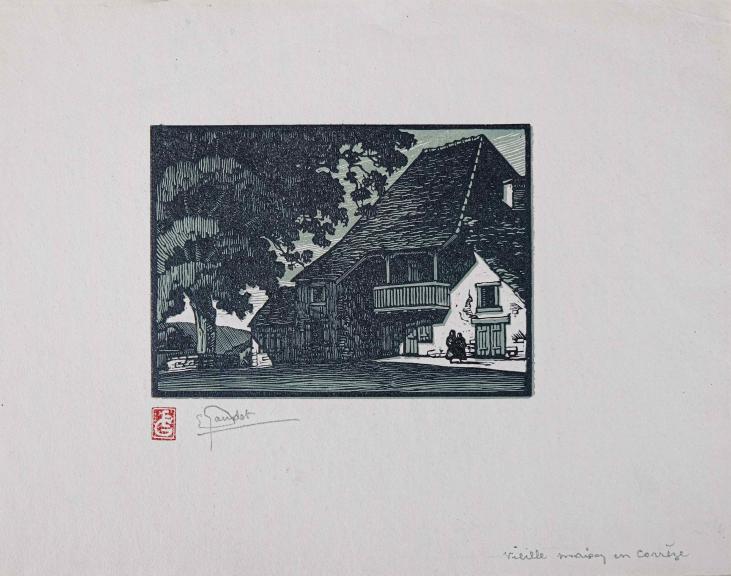 Etienne GAUDET - Estampe originale - Bois gravé - Maison en Corrèze 2