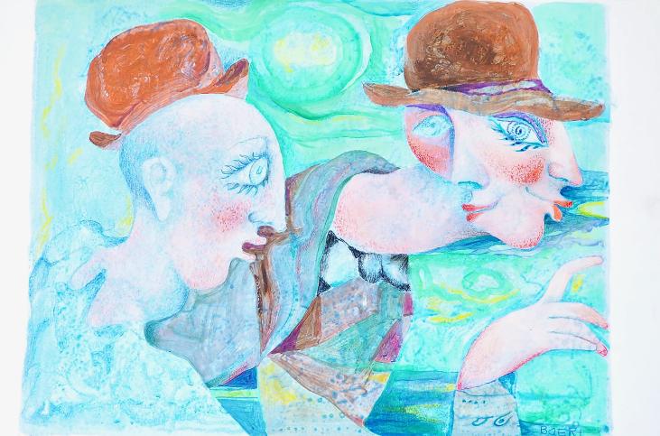 Jacques BOÉRI - Peinture originale - Aquarelle - Femmes aux chapeaux