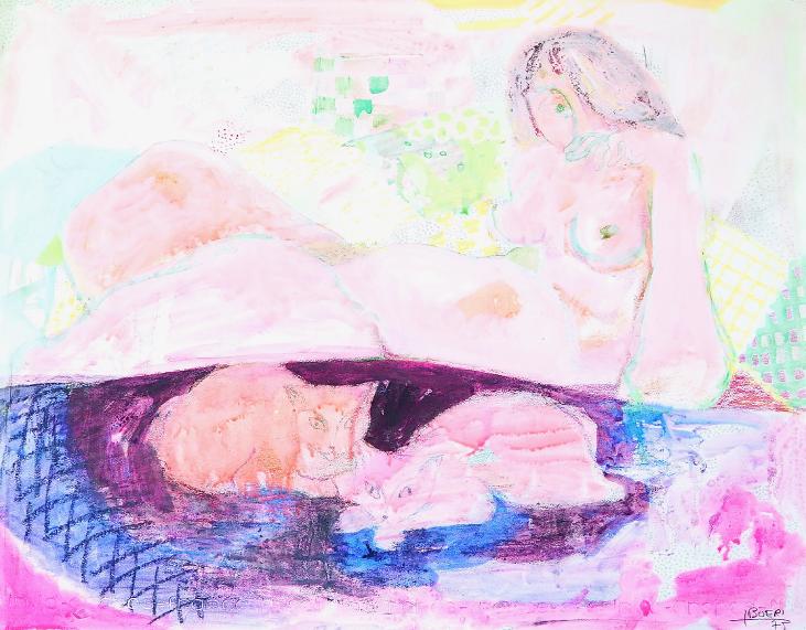 Jacques BOÉRI - Peinture originale - Aquarelle - La femme aux chats