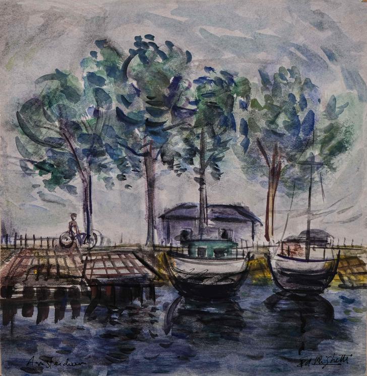 Edouard RIGHETTI - Peinture originale - Aquarelle  - Amsterdam 2