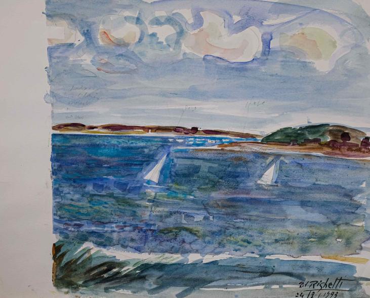 Edouard RIGHETTI - Peinture originale - Aquarelle -  Vue sur la mer 3