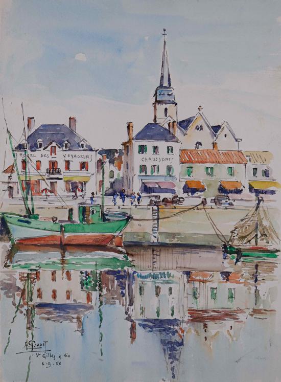 Etienne GAUDET - Peinture originale - Aquarelle - Port de St Gilles Croix de Vie 13