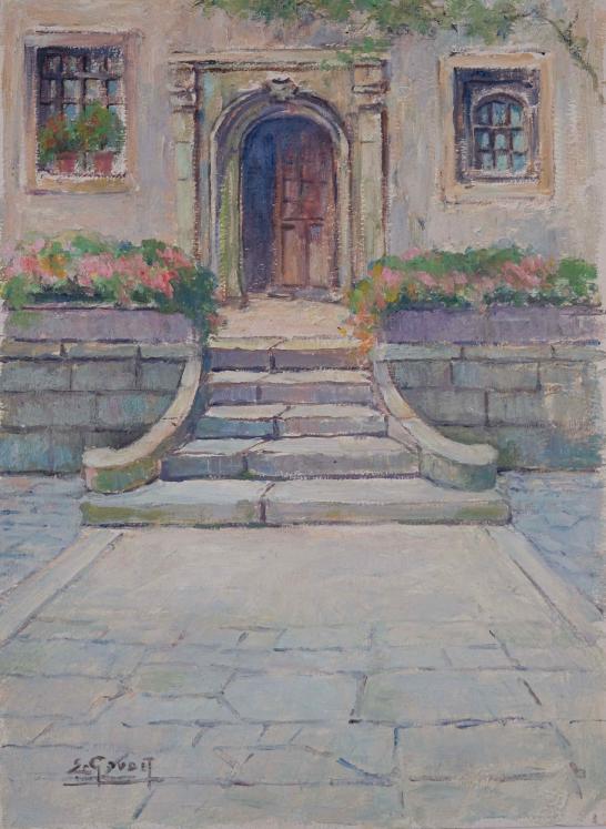 Etienne GAUDET - Peinture originale - Gouache - L'escalier d'entrée