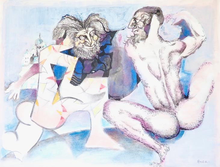 Jacques BOÉRI - Peinture originale - Aquarelle - Les hommes