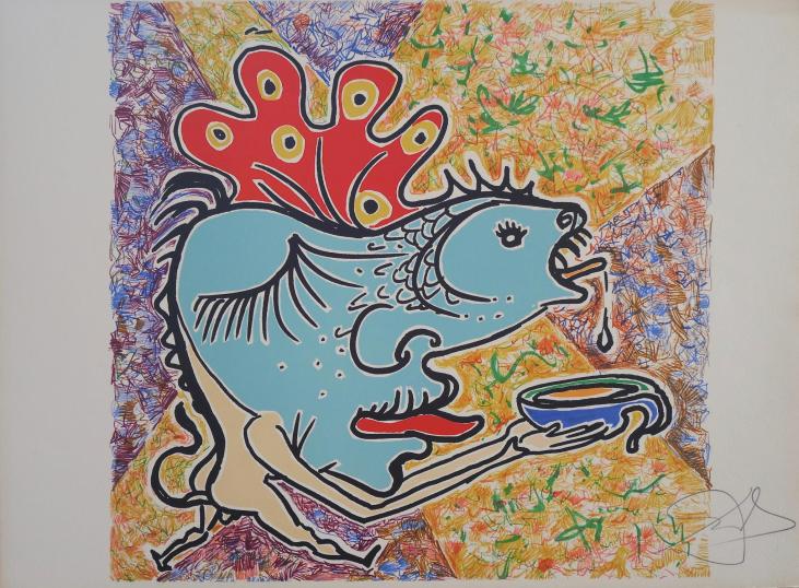 Salvador DALI - Estampe originale - Lithographie - Jungle Humaine - Le poisson