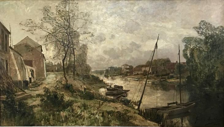 Gustave Den Duyts - Peinture originale - Huile - Vue Du Canal De Gand-Terneuzen