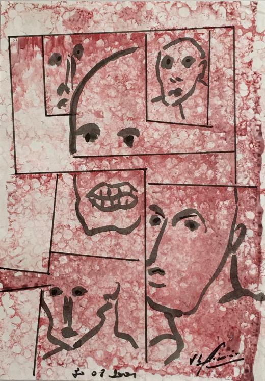 Jean-Louis SIMONIN - Peinture originale - Gouache - Les facettes de l'homme