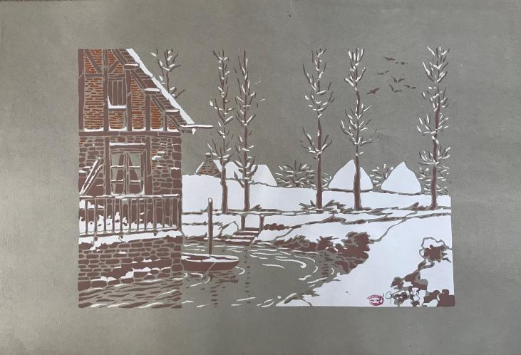 Alexandre Genaille - Estampe originale - Pochoir - Normandie sous la neige 4