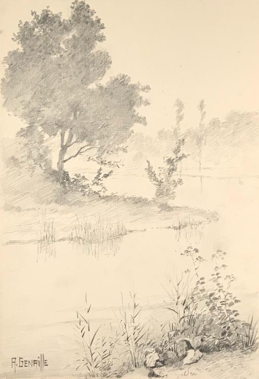 Alexandre Genaille - Dessin original - Crayon - Paysage au bord de la Marne 6