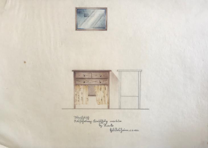 Hans NACKE - Dessin original - Crayon - Projet de salle de bain