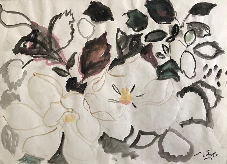 Janie Michels - Peinture originale - Gouache - Fleurs branches