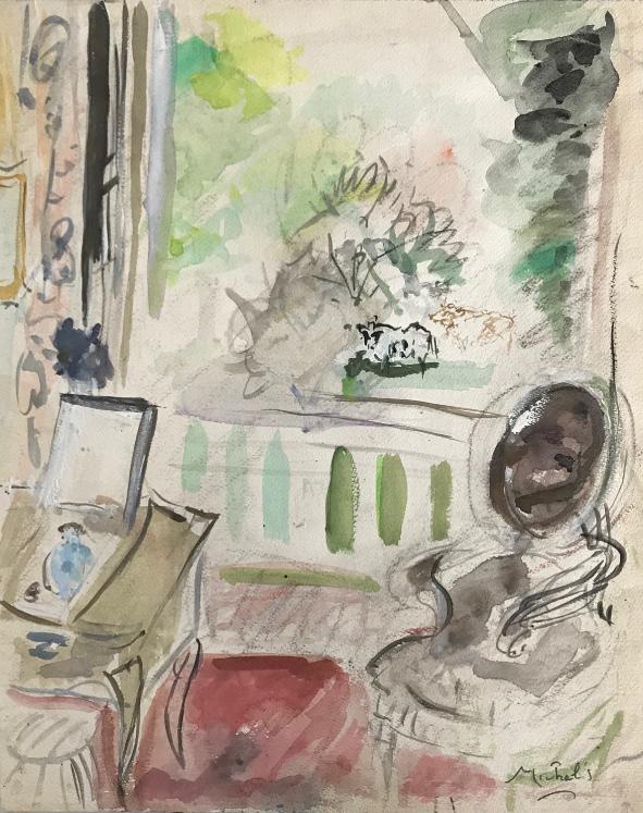 Janie Michels - Peinture originale - Gouache - Vue de ma fenêtre à St Gatien