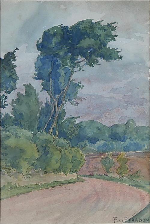 Pierre-Edmond PERADON - Peinture originale - Aquarelle - Bosquet près du chemin