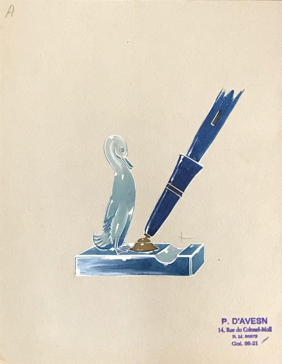 Pierre D'AVESN - Dessin original - Crayon et Gouache - Projet d'Encrier 2