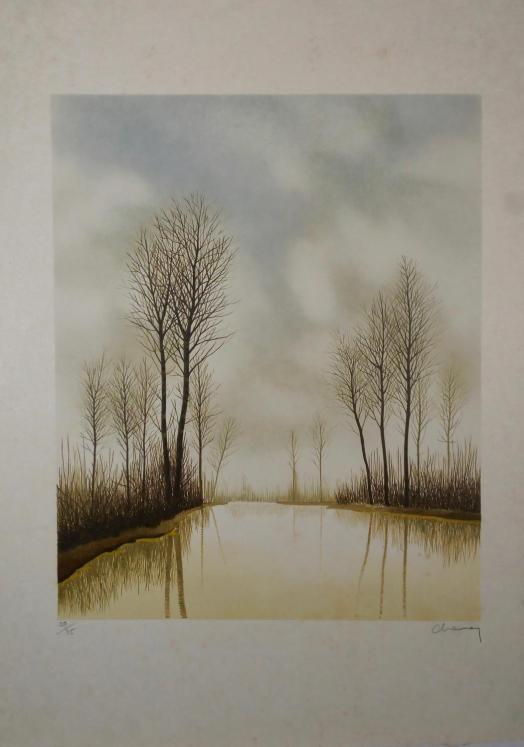 Jean-Claude CHAURAY - Lithographie originale - Au bord de la rivière