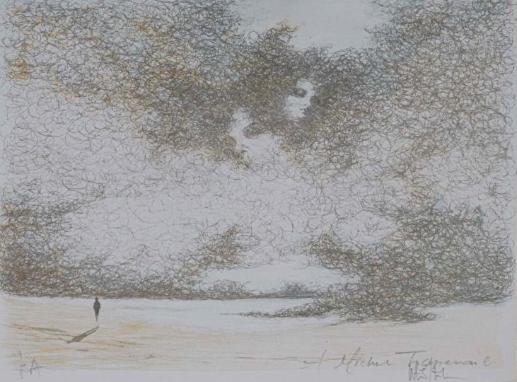 Claude VIETHO - Estampe originale - Lithographie - Visages dans les nuages
