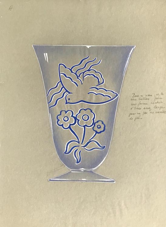 Pierre D'AVESN - Dessin original - Crayon et Gouache - Projet de Vase 17
