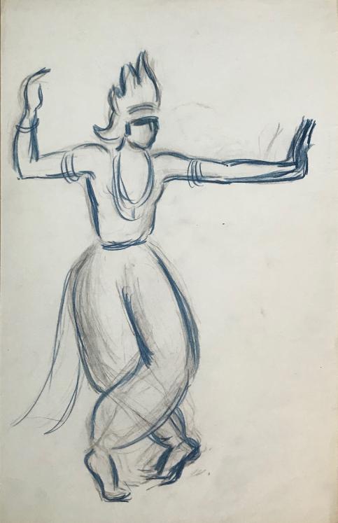 Lucienne Pageot-Rousseaux - Dessin original - Crayon - La danseuse, Uday Shankar