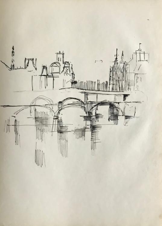 Lancelot Ney - Dessin original - Encre - Paris, Pont Saint Michel 7