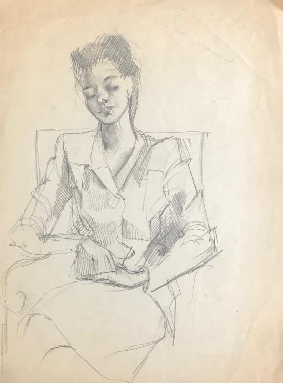 Lancelot Ney - Dessin original - Crayon - La femme assise