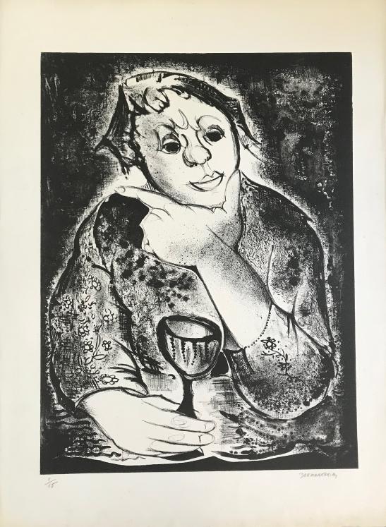 DERMARKARIAN - Estampe originale - Lithographie - La femme au verre