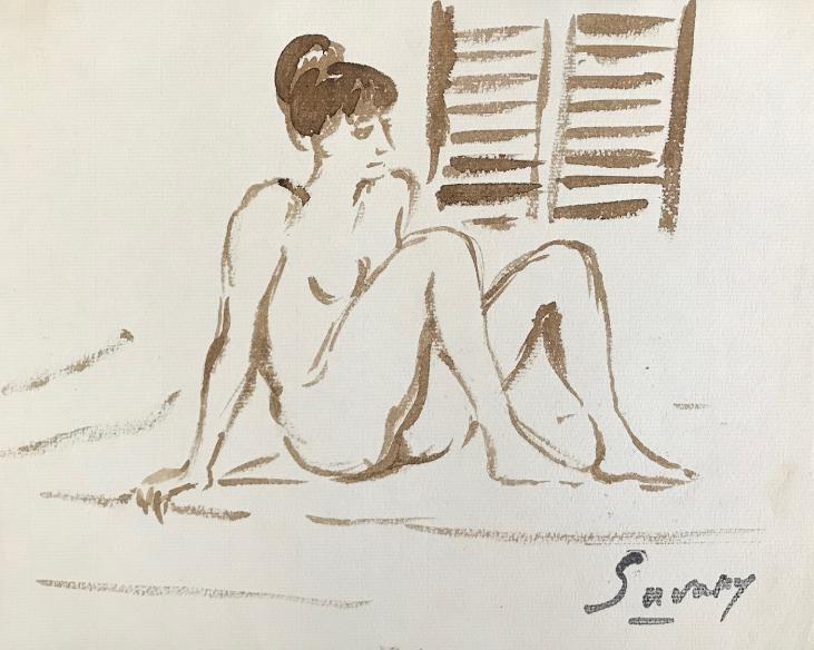 Robert SAVARY - Peinture originale - Lavis - Nu 22