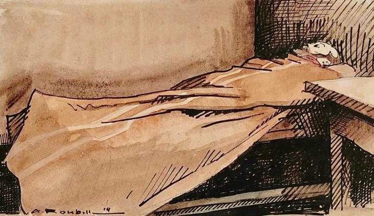 Auguste ROUBILLE - Peinture originale - Aquarelle - Le defunt