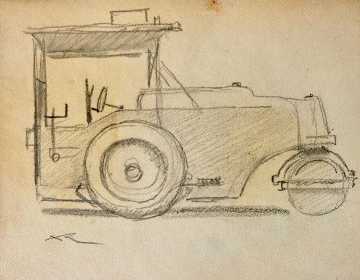 Auguste ROUBILLE - Dessin original - Crayon - Tracteur 2