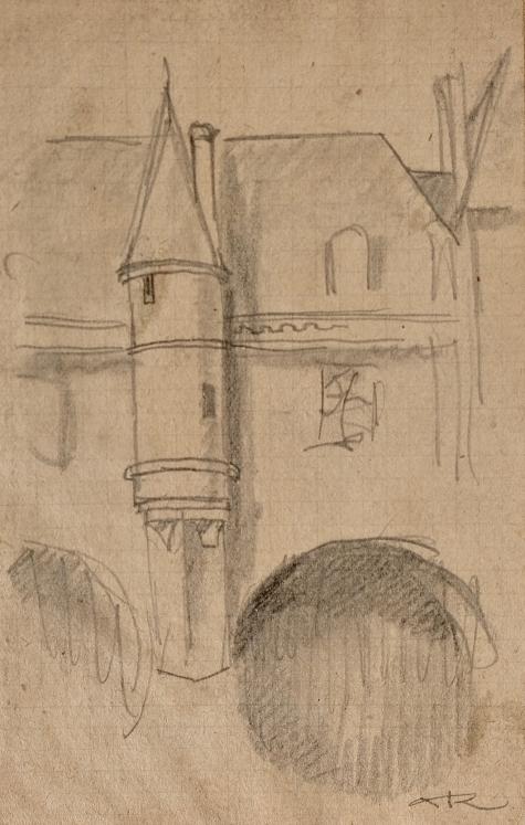 Auguste ROUBILLE - Dessin original - Crayon - Chateau de Chenonceau