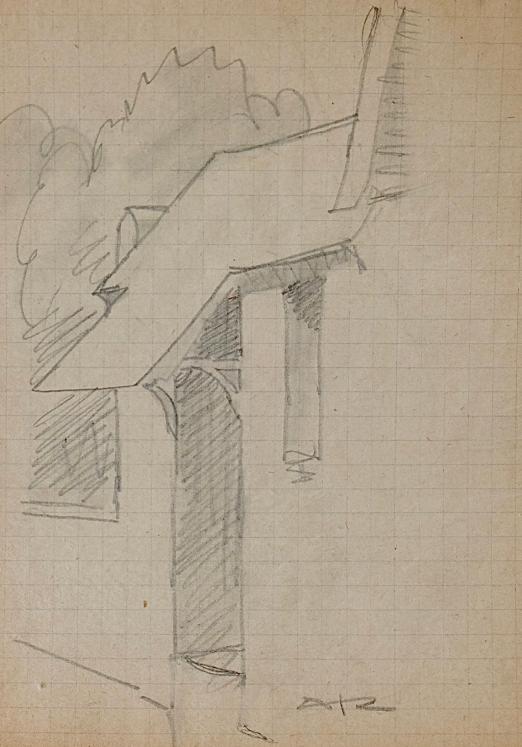 Auguste ROUBILLE - Dessin original - Crayon - Etude de maison 1