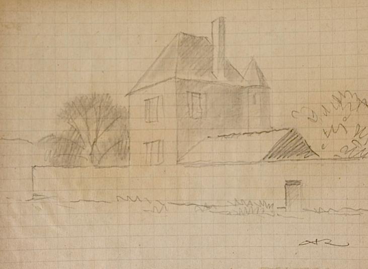 Auguste ROUBILLE - Dessin original - Crayon - Etude de maison 2